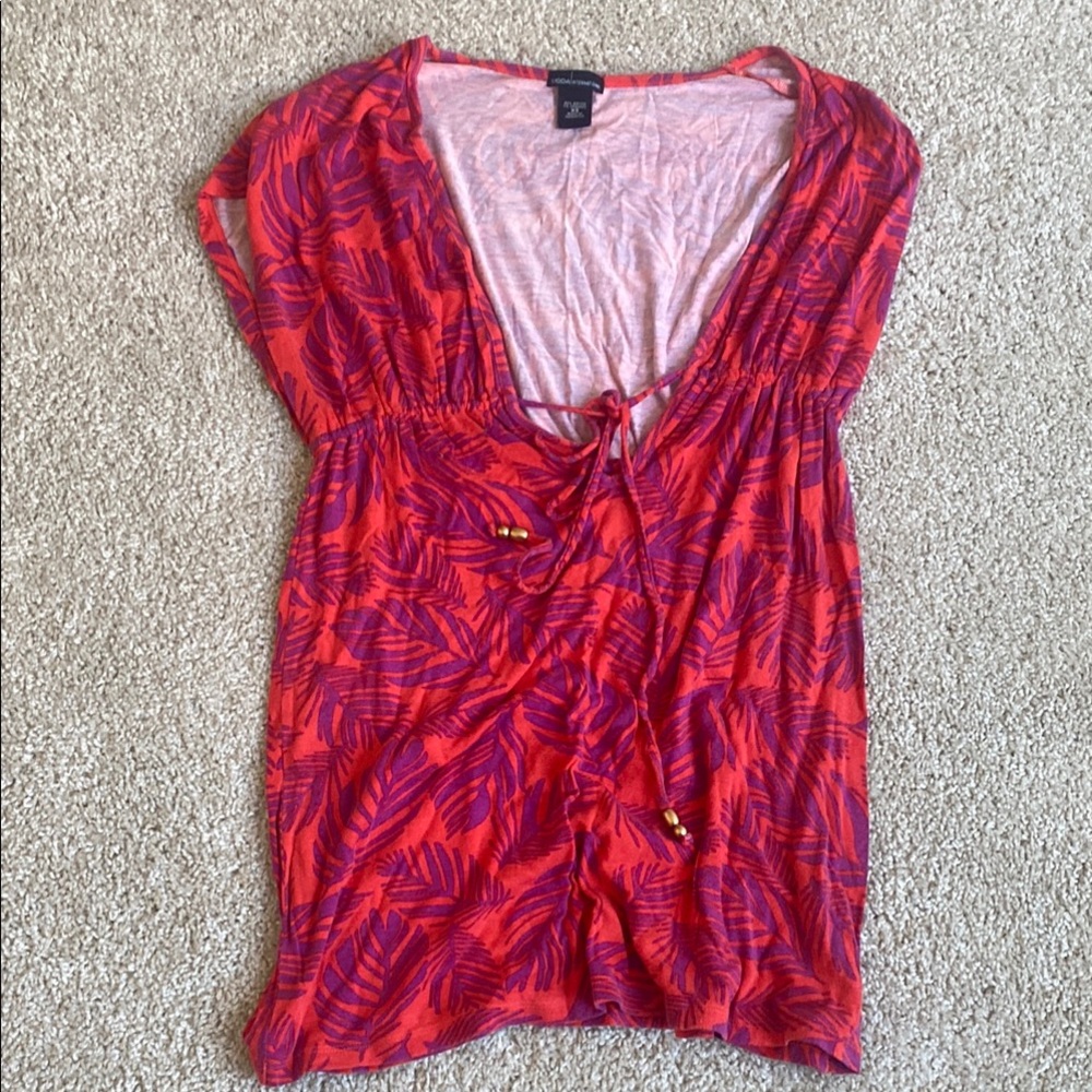 Red and Purple Leaf Print Women's Top